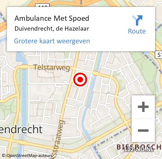 Locatie op kaart van de 112 melding: Ambulance Met Spoed Naar Duivendrecht, de Hazelaar op 17 juli 2022 10:57