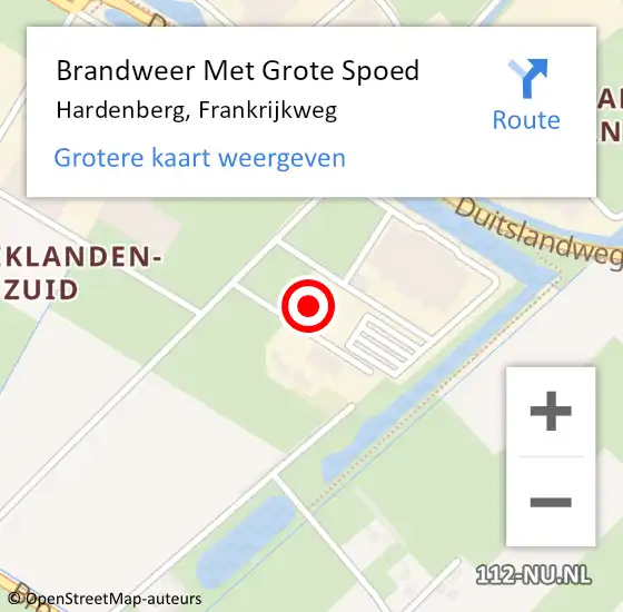 Locatie op kaart van de 112 melding: Brandweer Met Grote Spoed Naar Hardenberg, Frankrijkweg op 17 juli 2022 11:01