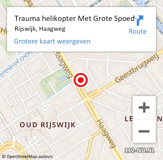 Locatie op kaart van de 112 melding: Trauma helikopter Met Grote Spoed Naar Rijswijk, Haagweg op 17 juli 2022 11:02