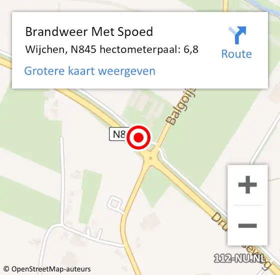 Locatie op kaart van de 112 melding: Brandweer Met Spoed Naar Wijchen, N845 hectometerpaal: 6,8 op 17 juli 2022 11:06