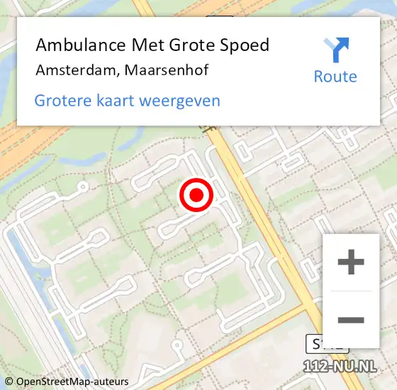 Locatie op kaart van de 112 melding: Ambulance Met Grote Spoed Naar Amsterdam-Zuidoost, Maarsenhof op 17 juli 2022 11:09