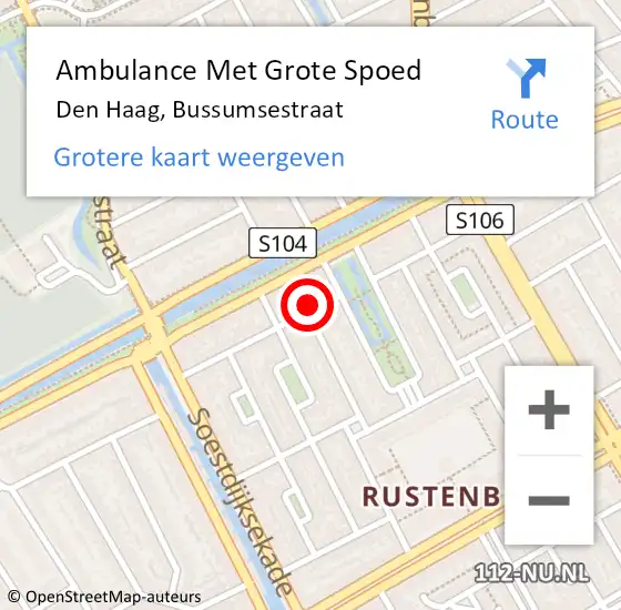 Locatie op kaart van de 112 melding: Ambulance Met Grote Spoed Naar Den Haag, Bussumsestraat op 17 juli 2022 11:13