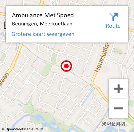 Locatie op kaart van de 112 melding: Ambulance Met Spoed Naar Beuningen, Meerkoetlaan op 17 juli 2022 11:16