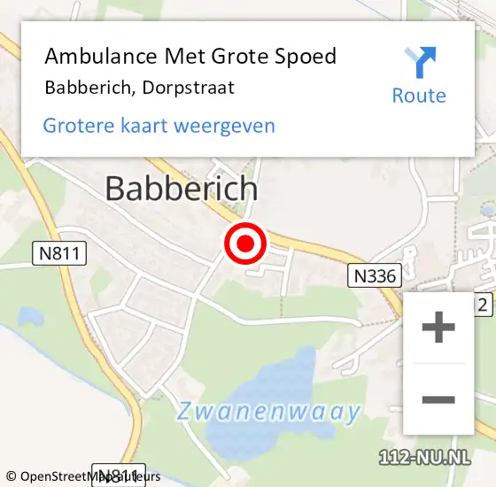 Locatie op kaart van de 112 melding: Ambulance Met Grote Spoed Naar Babberich, Dorpstraat op 17 juli 2022 11:33