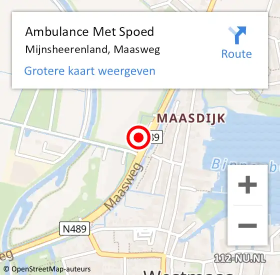 Locatie op kaart van de 112 melding: Ambulance Met Spoed Naar Mijnsheerenland, Maasweg op 17 juli 2022 11:56