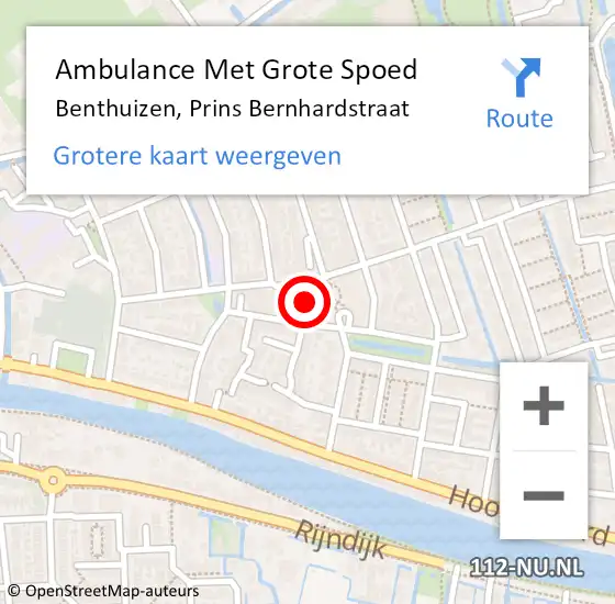 Locatie op kaart van de 112 melding: Ambulance Met Grote Spoed Naar Benthuizen, Prins Bernhardstraat op 17 juli 2022 12:06