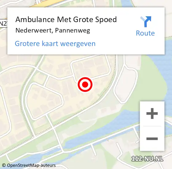 Locatie op kaart van de 112 melding: Ambulance Met Grote Spoed Naar Nederweert, Pannenweg op 17 juli 2022 12:09