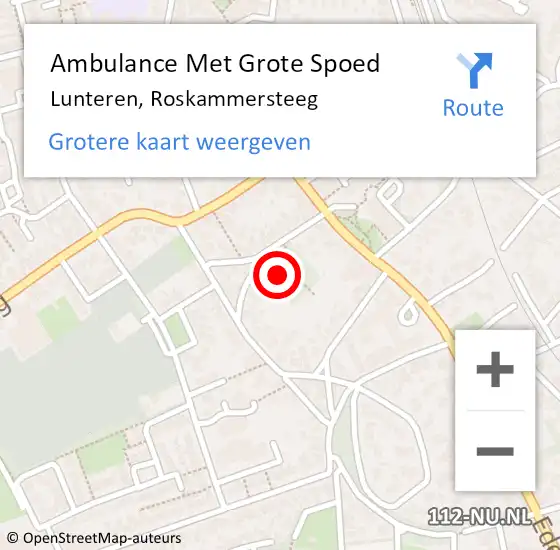 Locatie op kaart van de 112 melding: Ambulance Met Grote Spoed Naar Lunteren, Roskammersteeg op 17 juli 2022 12:13