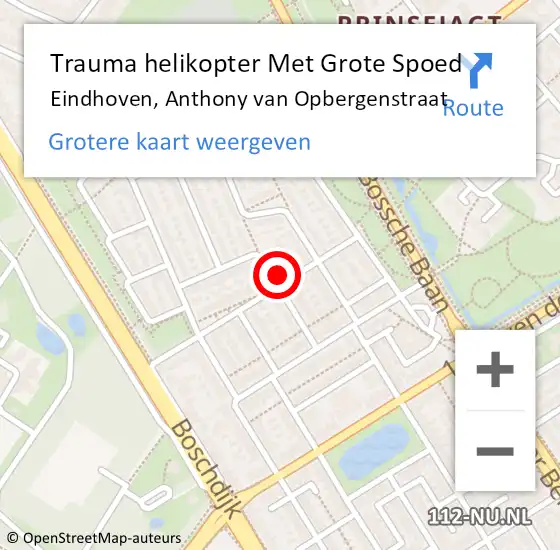 Locatie op kaart van de 112 melding: Trauma helikopter Met Grote Spoed Naar Eindhoven, Anthony van Opbergenstraat op 17 juli 2022 12:37