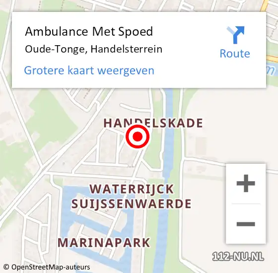 Locatie op kaart van de 112 melding: Ambulance Met Spoed Naar Oude-Tonge, Handelsterrein op 17 juli 2022 13:23