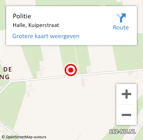 Locatie op kaart van de 112 melding: Politie Halle, Kuiperstraat op 17 juli 2022 13:31