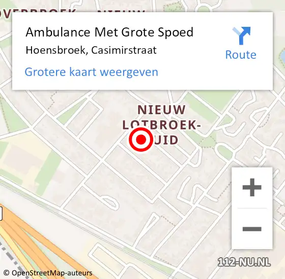 Locatie op kaart van de 112 melding: Ambulance Met Grote Spoed Naar Hoensbroek, Casimirstraat op 17 juli 2022 13:55