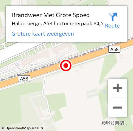 Locatie op kaart van de 112 melding: Brandweer Met Grote Spoed Naar Halderberge, A58 hectometerpaal: 84,5 op 17 juli 2022 13:58