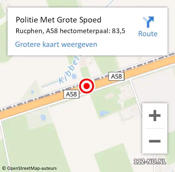 Locatie op kaart van de 112 melding: Politie Met Grote Spoed Naar Rucphen, A58 hectometerpaal: 83,5 op 17 juli 2022 13:59