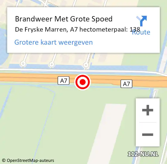 Locatie op kaart van de 112 melding: Brandweer Met Grote Spoed Naar De Fryske Marren, A7 hectometerpaal: 138 op 17 juli 2022 14:23