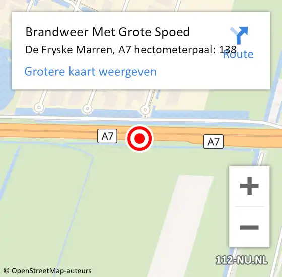 Locatie op kaart van de 112 melding: Brandweer Met Grote Spoed Naar De Fryske Marren, A7 hectometerpaal: 138 op 17 juli 2022 14:30