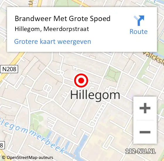 Locatie op kaart van de 112 melding: Brandweer Met Grote Spoed Naar Hillegom, Meerdorpstraat op 17 juli 2022 14:45