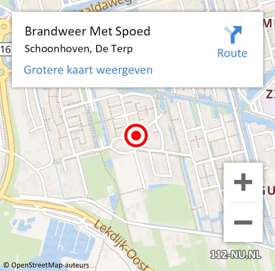 Locatie op kaart van de 112 melding: Brandweer Met Spoed Naar Schoonhoven, De Terp op 17 juli 2022 15:12