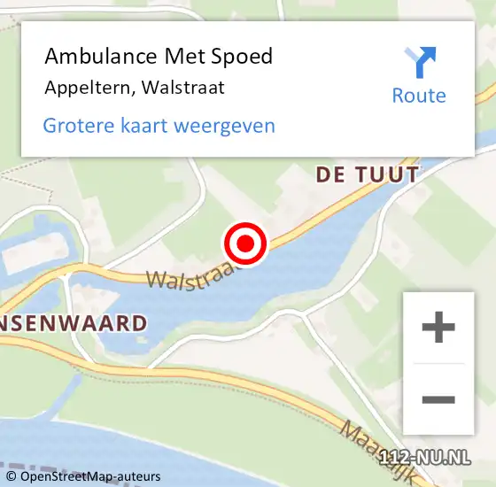 Locatie op kaart van de 112 melding: Ambulance Met Spoed Naar Appeltern, Walstraat op 17 juli 2022 15:16