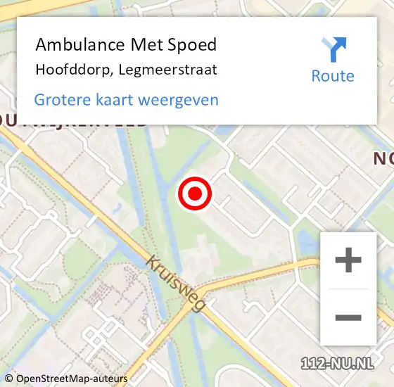 Locatie op kaart van de 112 melding: Ambulance Met Spoed Naar Hoofddorp, Legmeerstraat op 17 juli 2022 15:21