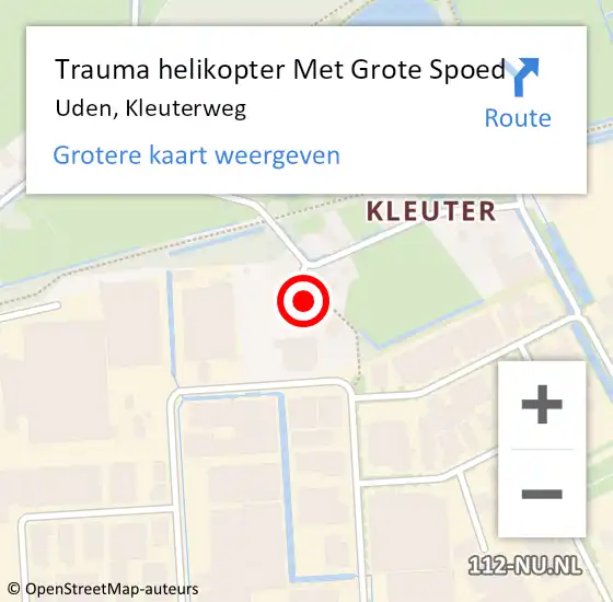 Locatie op kaart van de 112 melding: Trauma helikopter Met Grote Spoed Naar Uden, Kleuterweg op 17 juli 2022 15:21