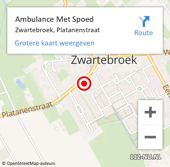 Locatie op kaart van de 112 melding: Ambulance Met Spoed Naar Zwartebroek, Platanenstraat op 17 juli 2022 15:22