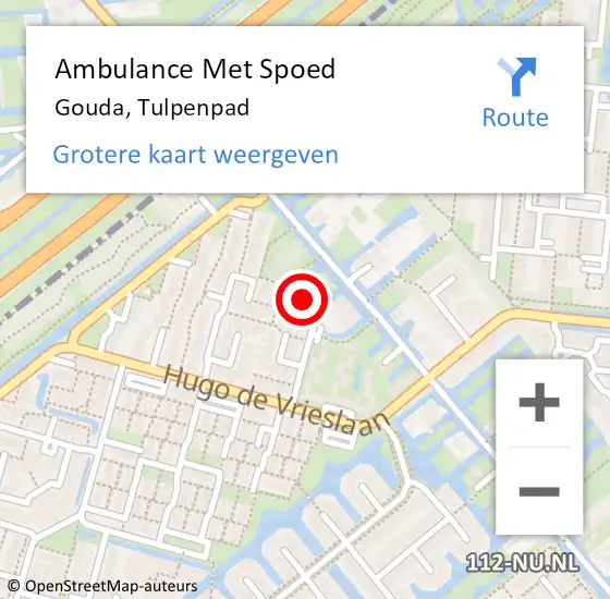 Locatie op kaart van de 112 melding: Ambulance Met Spoed Naar Gouda, Tulpenpad op 17 juli 2022 15:30