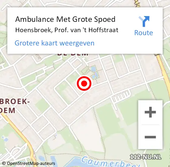 Locatie op kaart van de 112 melding: Ambulance Met Grote Spoed Naar Hoensbroek, Prof. van 't Hoffstraat op 23 juli 2014 14:12