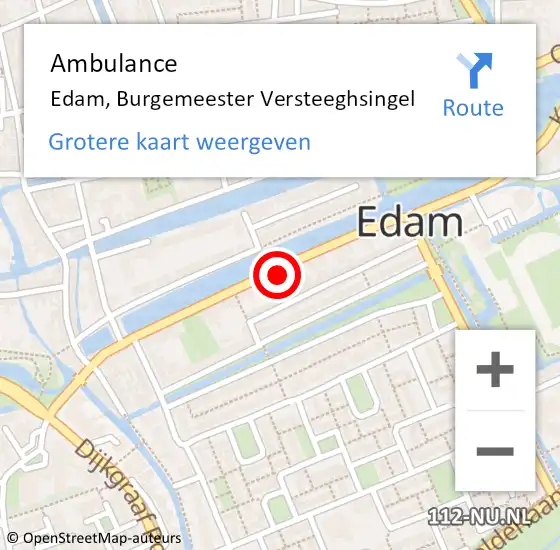 Locatie op kaart van de 112 melding: Ambulance Edam, Burgemeester Versteeghsingel op 17 juli 2022 16:22