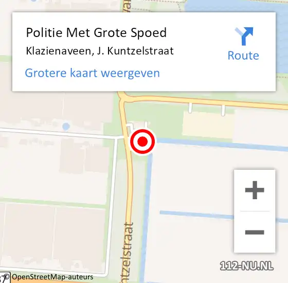 Locatie op kaart van de 112 melding: Politie Met Grote Spoed Naar Klazienaveen, J. Kuntzelstraat op 17 juli 2022 17:01