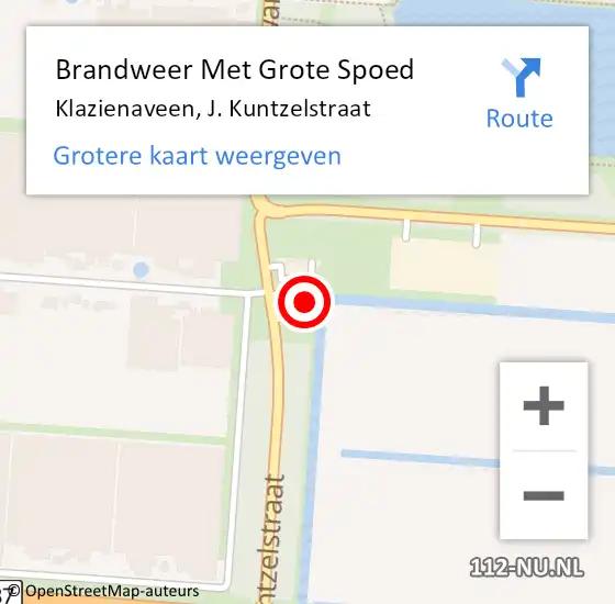 Locatie op kaart van de 112 melding: Brandweer Met Grote Spoed Naar Klazienaveen, J. Kuntzelstraat op 17 juli 2022 17:01