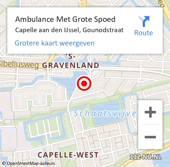 Locatie op kaart van de 112 melding: Ambulance Met Grote Spoed Naar Capelle aan den IJssel, Gounodstraat op 17 juli 2022 17:02