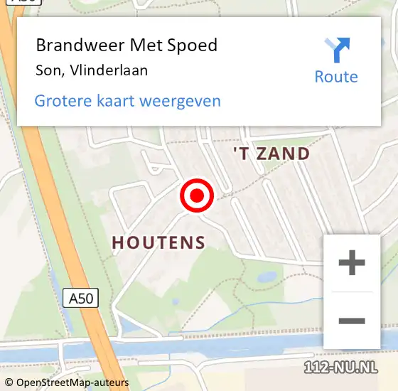 Locatie op kaart van de 112 melding: Brandweer Met Spoed Naar Son, Vlinderlaan op 17 juli 2022 17:06