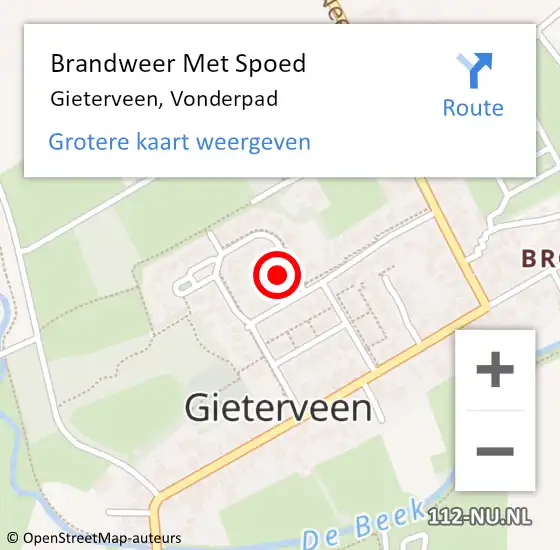 Locatie op kaart van de 112 melding: Brandweer Met Spoed Naar Gieterveen, Vonderpad op 17 juli 2022 17:26