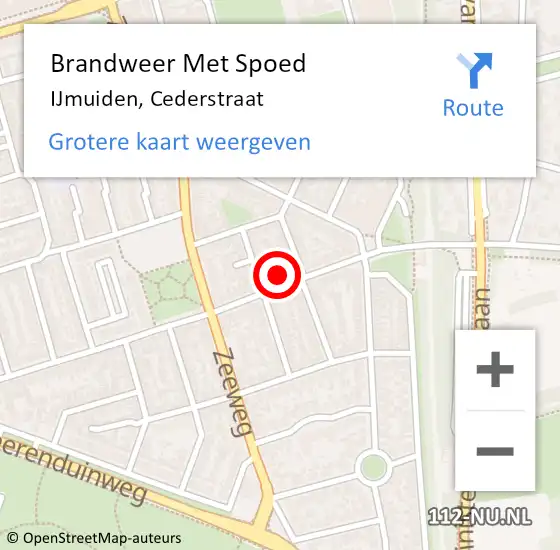 Locatie op kaart van de 112 melding: Brandweer Met Spoed Naar IJmuiden, Cederstraat op 17 juli 2022 17:36