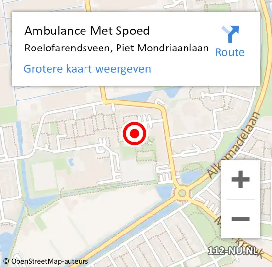 Locatie op kaart van de 112 melding: Ambulance Met Spoed Naar Roelofarendsveen, Piet Mondriaanlaan op 17 juli 2022 17:38