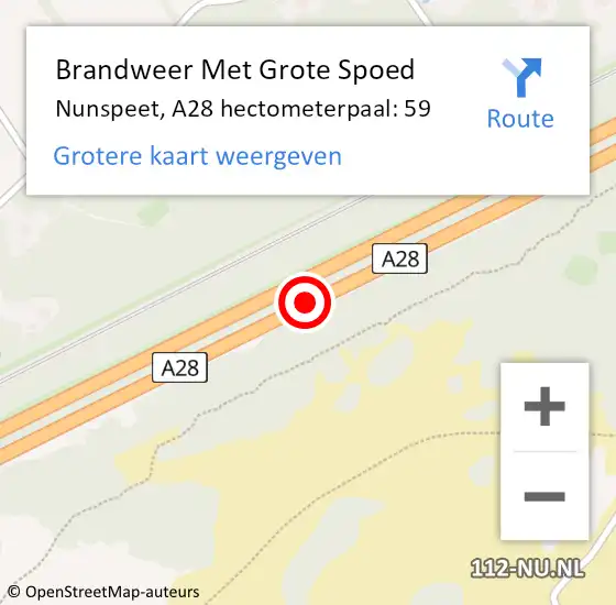 Locatie op kaart van de 112 melding: Brandweer Met Grote Spoed Naar Nunspeet, A28 hectometerpaal: 59 op 17 juli 2022 18:09