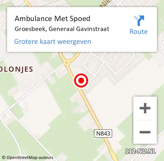 Locatie op kaart van de 112 melding: Ambulance Met Spoed Naar Groesbeek, Generaal Gavinstraat op 17 juli 2022 18:11