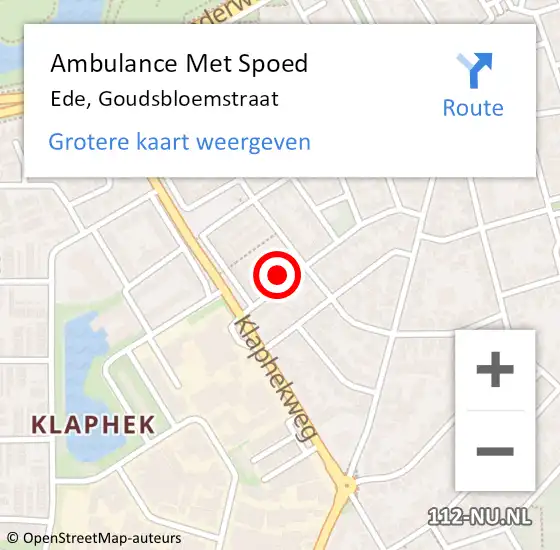 Locatie op kaart van de 112 melding: Ambulance Met Spoed Naar Ede, Goudsbloemstraat op 17 juli 2022 18:29