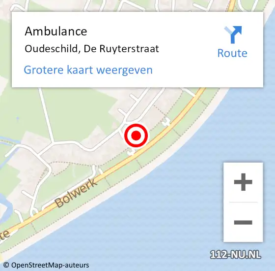 Locatie op kaart van de 112 melding: Ambulance Oudeschild, De Ruyterstraat op 17 juli 2022 18:35