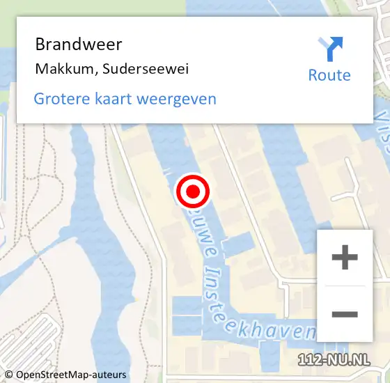 Locatie op kaart van de 112 melding: Brandweer Makkum, Suderseewei op 17 juli 2022 18:40