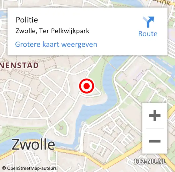 Locatie op kaart van de 112 melding: Politie Zwolle, Ter Pelkwijkpark op 17 juli 2022 18:43