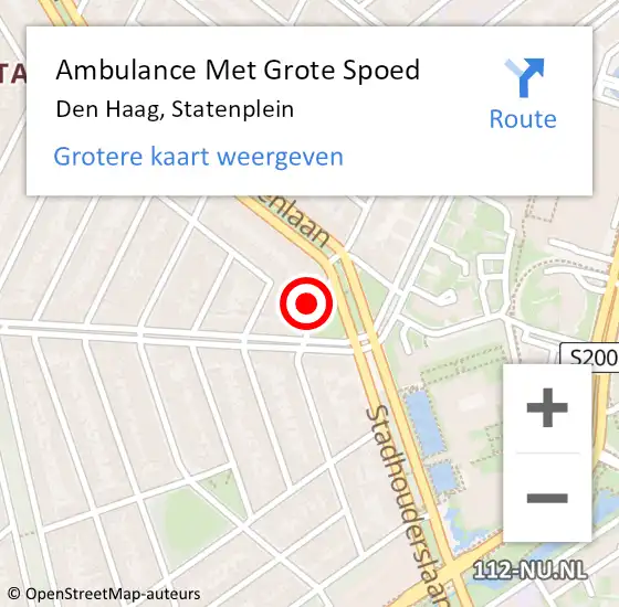 Locatie op kaart van de 112 melding: Ambulance Met Grote Spoed Naar Den Haag, Statenplein op 17 juli 2022 18:51