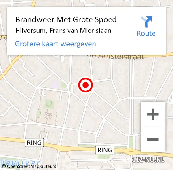 Locatie op kaart van de 112 melding: Brandweer Met Grote Spoed Naar Hilversum, Frans van Mierislaan op 17 juli 2022 19:00