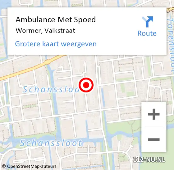 Locatie op kaart van de 112 melding: Ambulance Met Spoed Naar Wormer, Valkstraat op 17 juli 2022 19:16