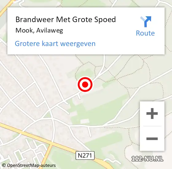 Locatie op kaart van de 112 melding: Brandweer Met Grote Spoed Naar Mook, Avilaweg op 17 juli 2022 19:18