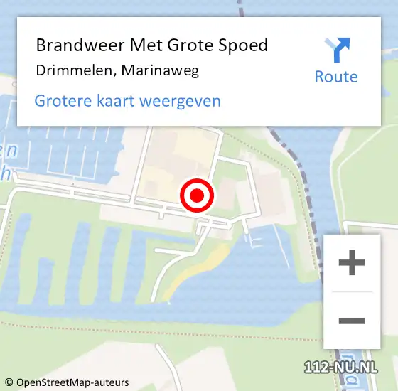 Locatie op kaart van de 112 melding: Brandweer Met Grote Spoed Naar Drimmelen, Marinaweg op 17 juli 2022 19:21