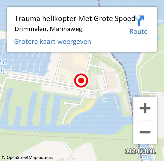 Locatie op kaart van de 112 melding: Trauma helikopter Met Grote Spoed Naar Drimmelen, Marinaweg op 17 juli 2022 19:21