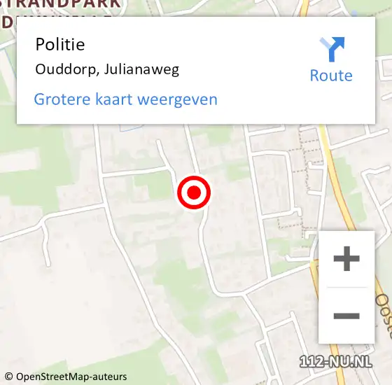 Locatie op kaart van de 112 melding: Politie Ouddorp, Julianaweg op 17 juli 2022 19:24