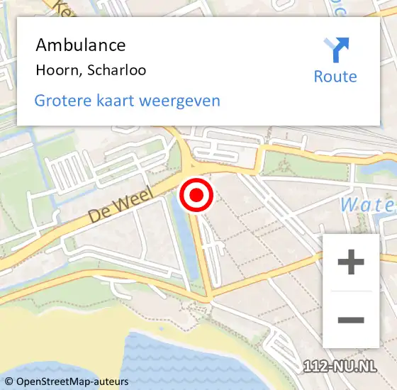 Locatie op kaart van de 112 melding: Ambulance Hoorn, Scharloo op 17 juli 2022 19:52